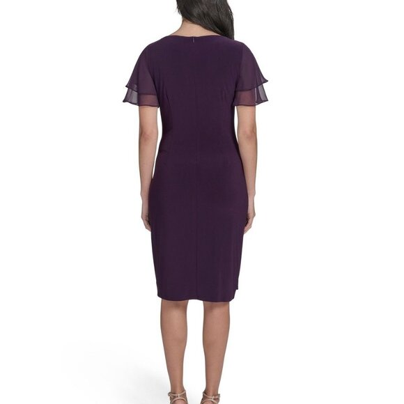 Jessica Howard Womens Petite Flutter Sleeve Sheath Dress Plum Size 6P NWT - Picture 3 of 6